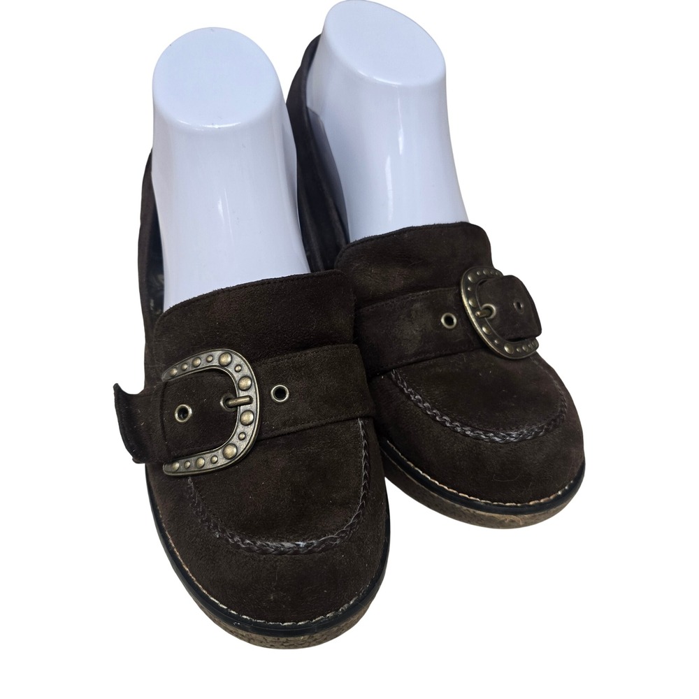 Lower East Side Brown Wedge Loafers Preppy Y2K Chunky Buckle Shoes Womens 8.5W